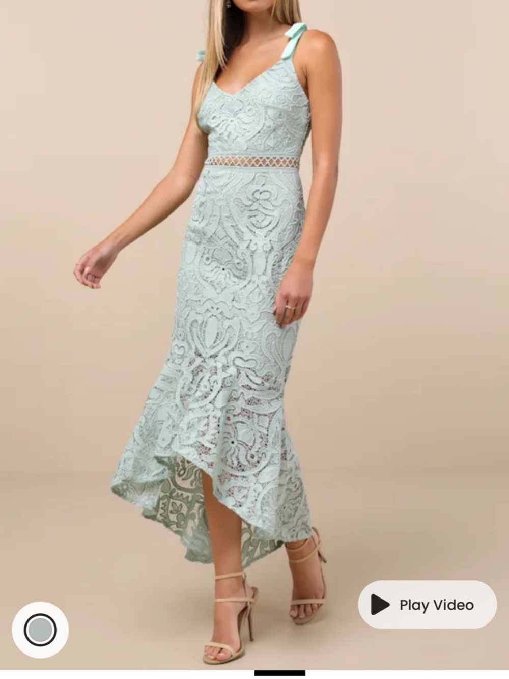 Lulu's Mint Lace High-Low Midi Dress with Tie Straps